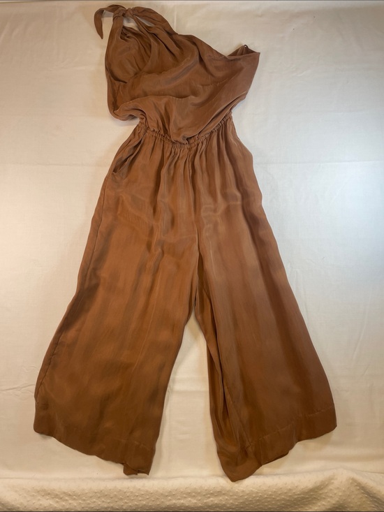 lovestitch Pants - lovestitch Rust Brown Halter Wide-Leg Jumpsuit pockets minimalist luxury